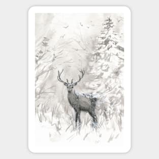 Deer in the snow Sticker